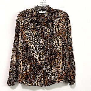 Gianni Sport Blouse 6 Long Sleeve Animal Brown Shoulder Pads Work Party Cocktail